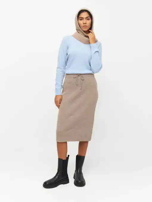 Knowledge Cotton Apparel Wool Midi Length Skirt Kelp Melange