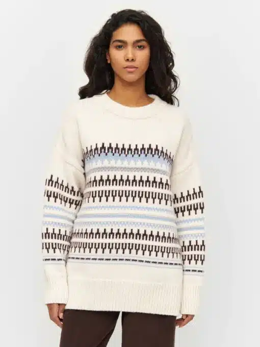 Knowledge Cotton Apparel Boxy Crew Neck White Stripe
