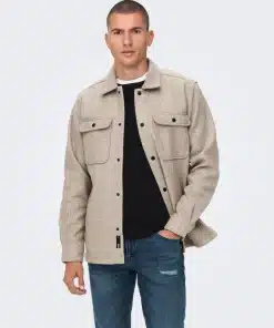 Only & Sons Ash Woolen Look Overshirt Chinchilla