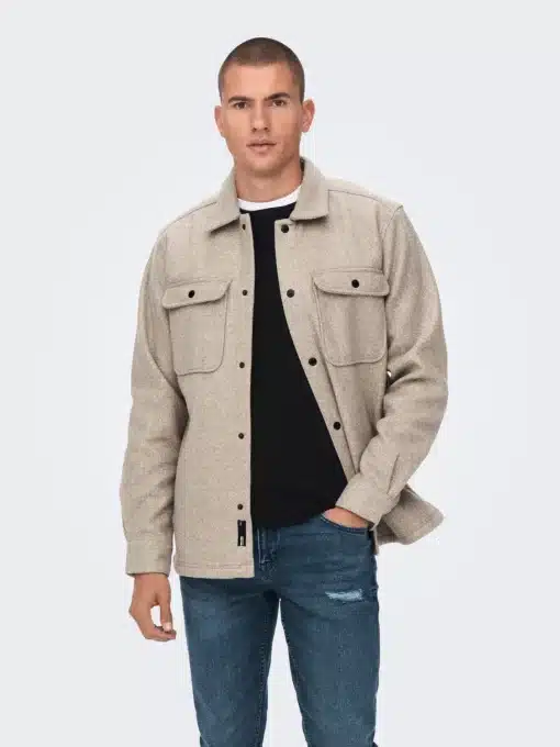 Only & Sons Ash Woolen Look Overshirt Chinchilla