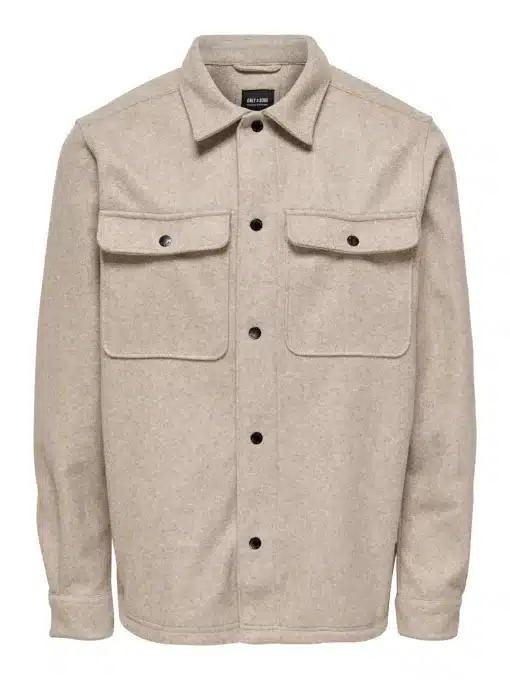 Only & Sons Ash Woolen Look Overshirt Chinchilla