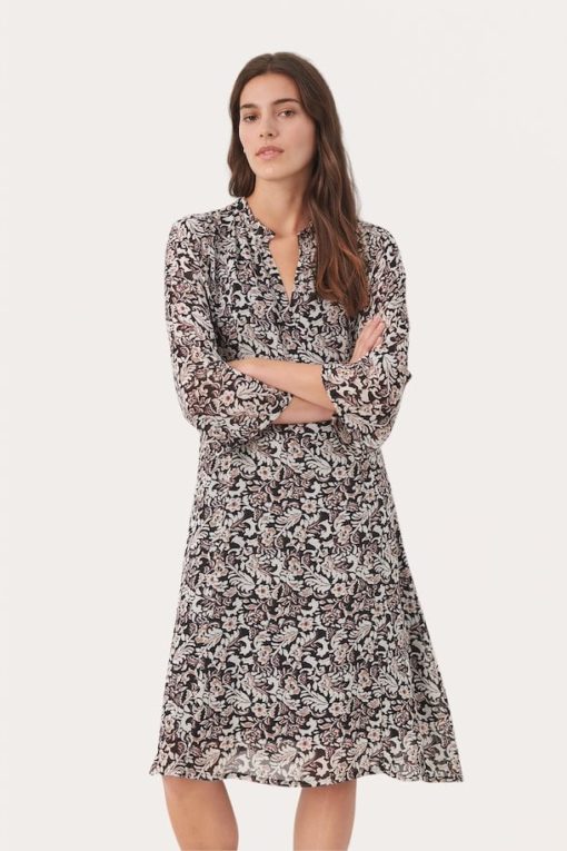 Part Two Devira Dress Black Wallpaper Print
