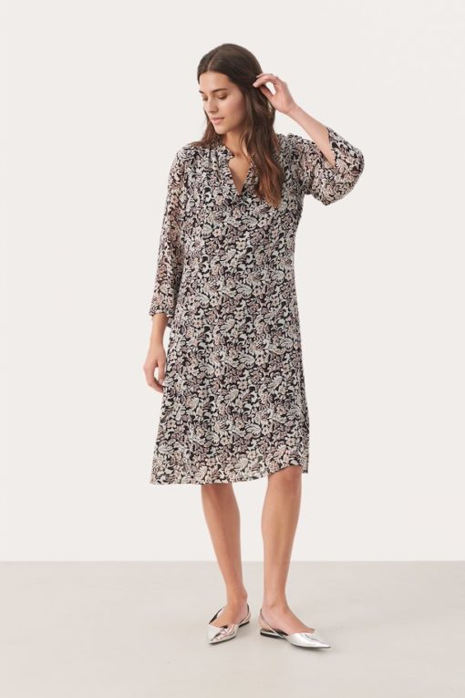 Part Two Devira Dress Black Wallpaper Print