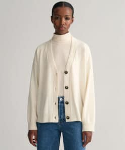 Gant Woman Superfine Lambswool Cardigan Cream