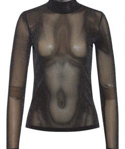 Rue de Femme Mesh Roll Neck Top Black
