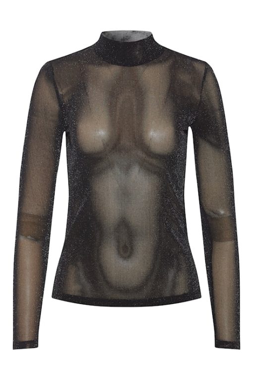 Rue de Femme Mesh Roll Neck Top Black