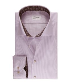 Stenströms Pink Striped Contrast Twill Shirt