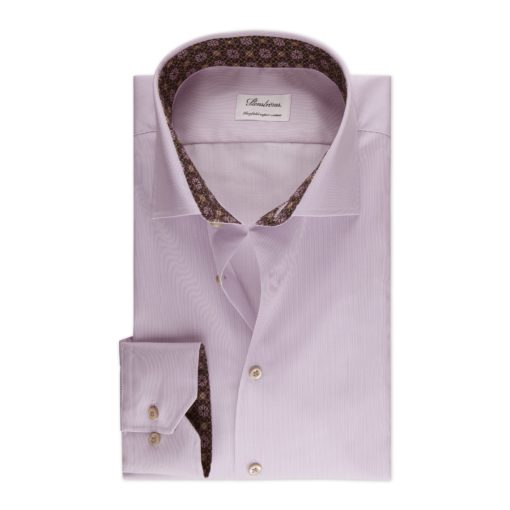 Stenströms Pink Striped Contrast Twill Shirt