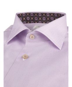 Stenströms Pink Striped Contrast Twill Shirt