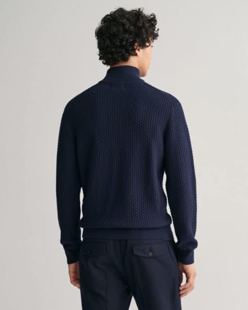 Gant Cotton Texture Half Zip Knit Evening Blue