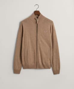 Gant Superfine Lambswool Zip Cardigan Dk Sand Melange