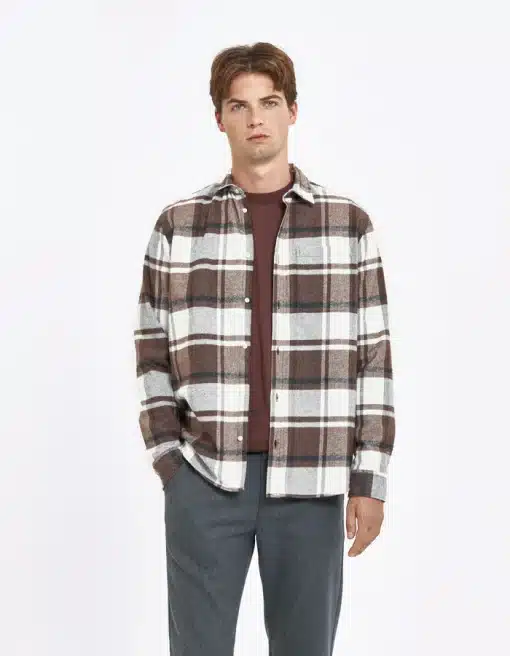 Les Deux Jeremy Flannel Shirt Dusty Teak/Ivory
