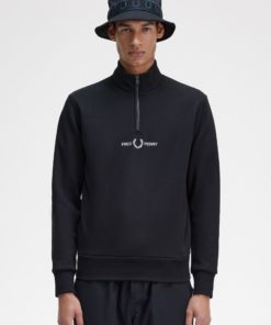 Fred Perry Embroidered Half Zip Sweatshirt Black