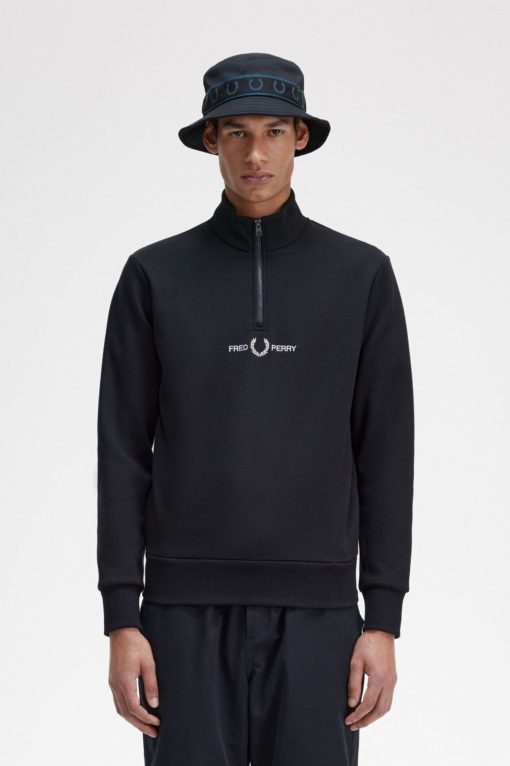 Fred Perry Embroidered Half Zip Sweatshirt Black