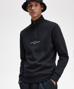 Fred Perry Embroidered Half Zip Sweatshirt Black