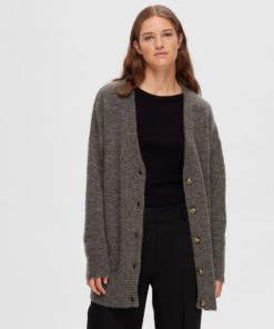 Selected Femme Maline Knit Cardigan Medium Grey Melange