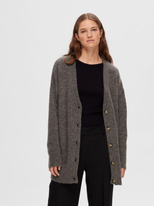 Selected Femme Maline Knit Cardigan Medium Grey Melange
