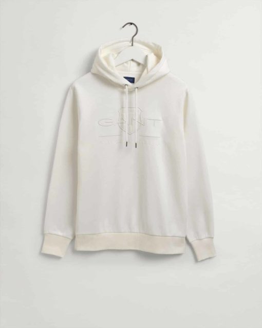Gant Tonal Archive Shield Hoodie Eggshell