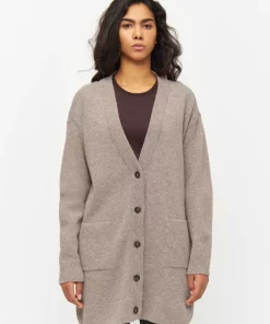 Knowledge Cotton Apparel Wool Long Cardigan Kelp Melange