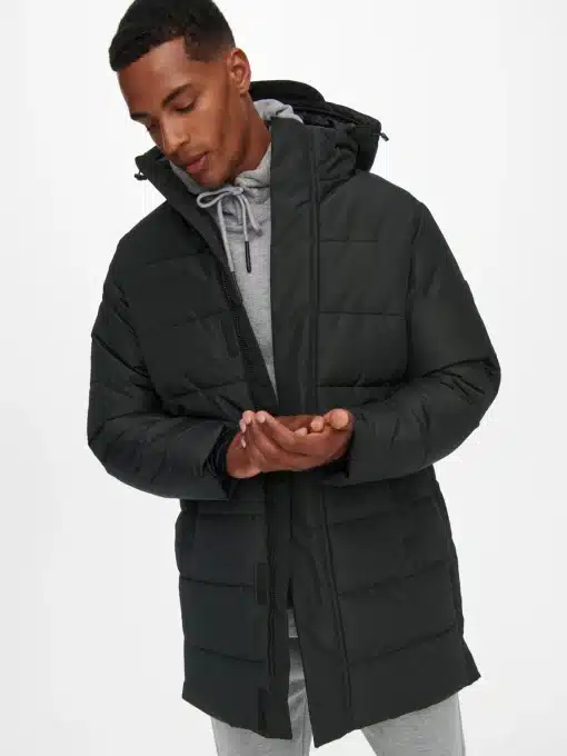 Only & Sons Carl Life Long Quilted Jacket Black