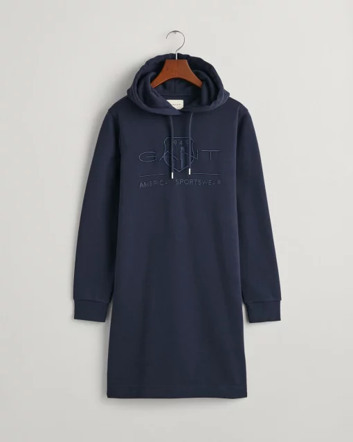 Gant Woman Tonal Shield Hoodie Dress Evening Blue