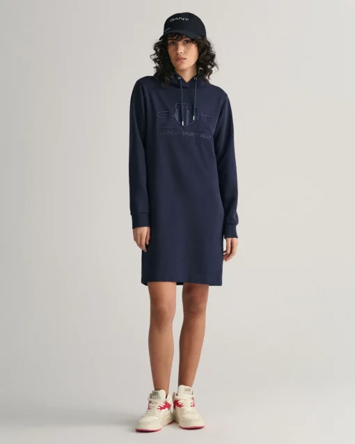 Gant Woman Tonal Shield Hoodie Dress Evening Blue