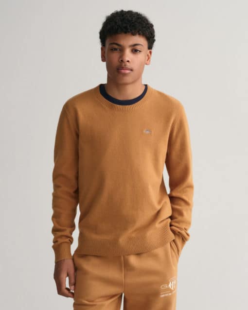 Gant Teens Shield Lambswool Crew Neck Burnt Sugar