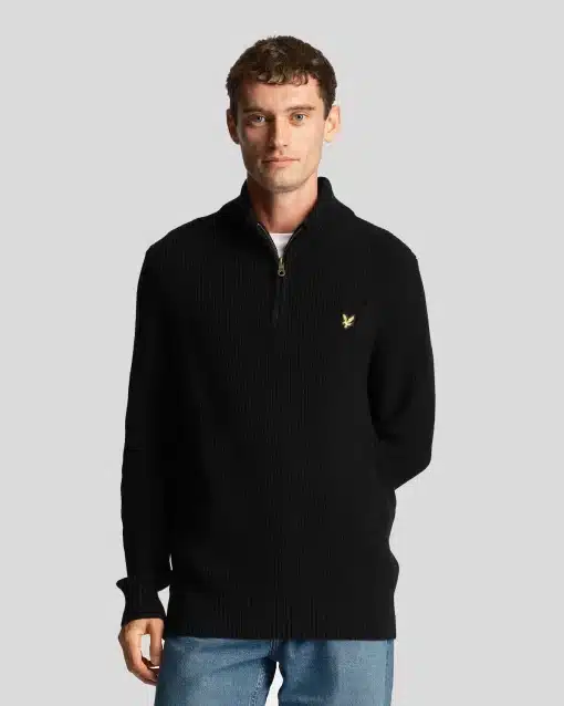 Lyle & Scott Ribbed Quarter Zip Jumper Jet Black