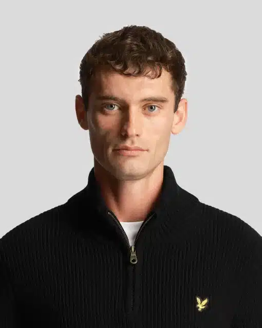 Lyle & Scott Ribbed Quarter Zip Jumper Jet Black
