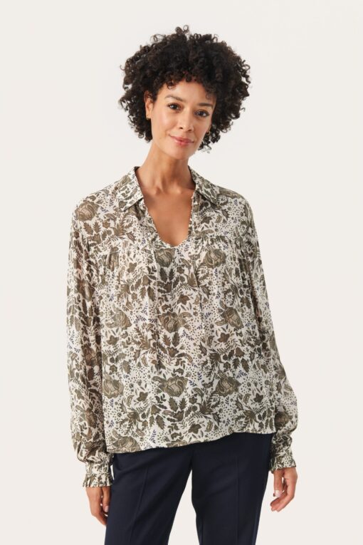 Part Two Faya Blouse Dusky Green Fleur Print