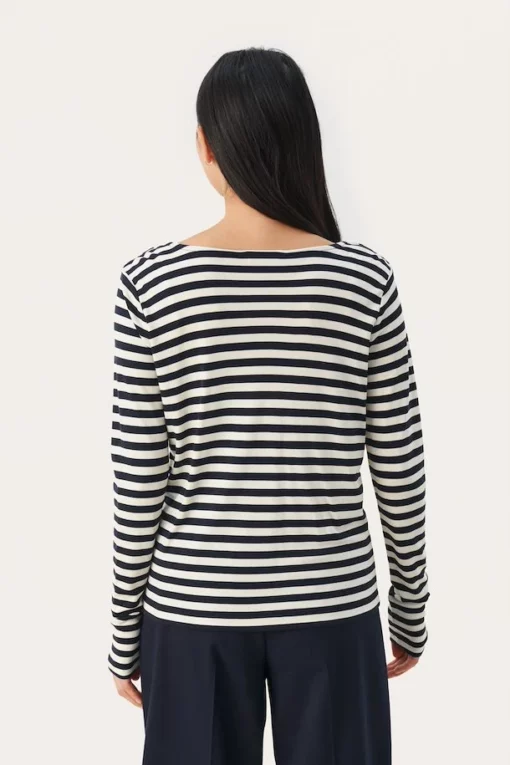 Part Two Falisha T-shirt Dark Navy Stripe