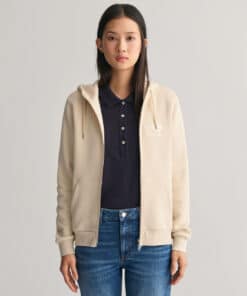 Gant Woman Tonal Archive Shield Zip Hoodie Soft Oat