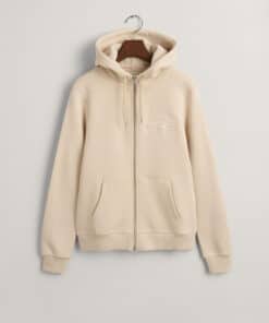 Gant Woman Tonal Archive Shield Zip Hoodie Soft Oat