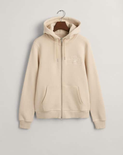 Gant Woman Tonal Archive Shield Zip Hoodie Soft Oat
