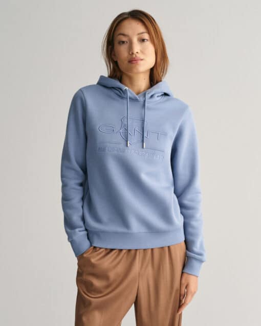 Gant Woman Tonal Shield Hoodie Crystal Blue