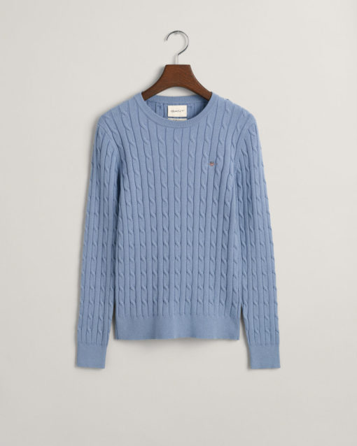 Gant Woman Stretch Cotton Cable C-Neck Crystal Blue