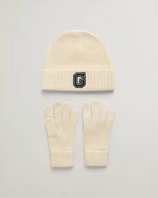 Gant Woman G Beanie & Gloves Gift Set Cream