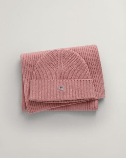 Gant Woman Shield Beanie & Scarf Gift Set Dusty Rose