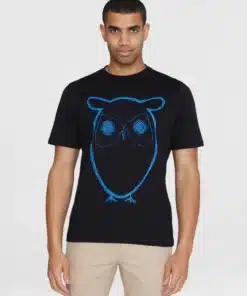 Knowledge Cotton Apparel Big Owl Front Print T-shirt Black