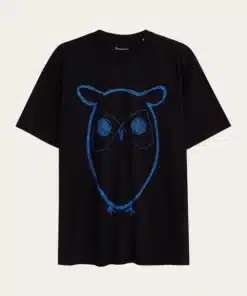 Knowledge Cotton Apparel Big Owl Front Print T-shirt Black