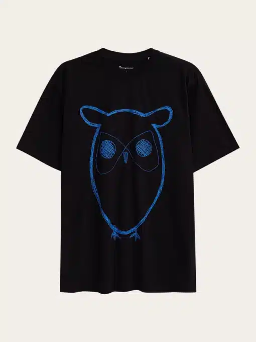Knowledge Cotton Apparel Big Owl Front Print T-shirt Black