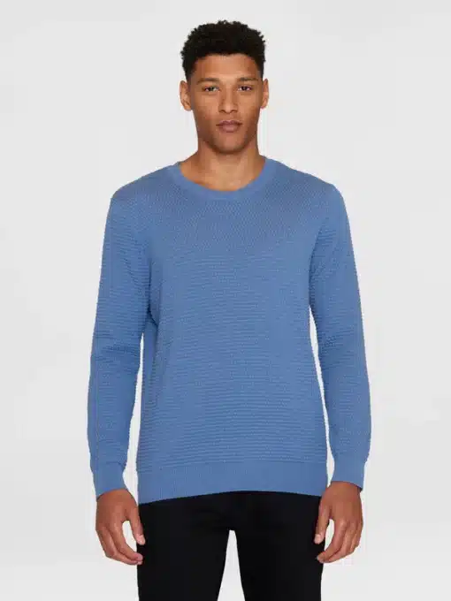 Knowledge Cotton Apparel Vagn Bubble Knit Crew Moonlight Blue