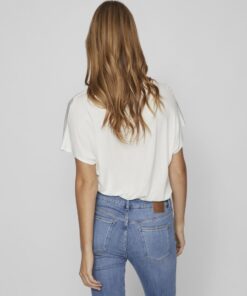 Vila Ellette Satin V- Neck Top Snow White