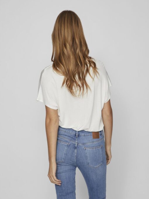 Vila Ellette Satin V- Neck Top Snow White