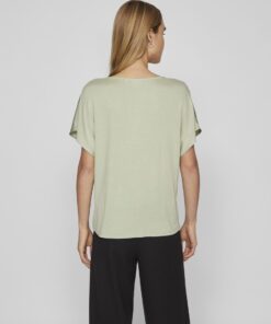 Vila Ellette Satin V- Neck Top Swamp