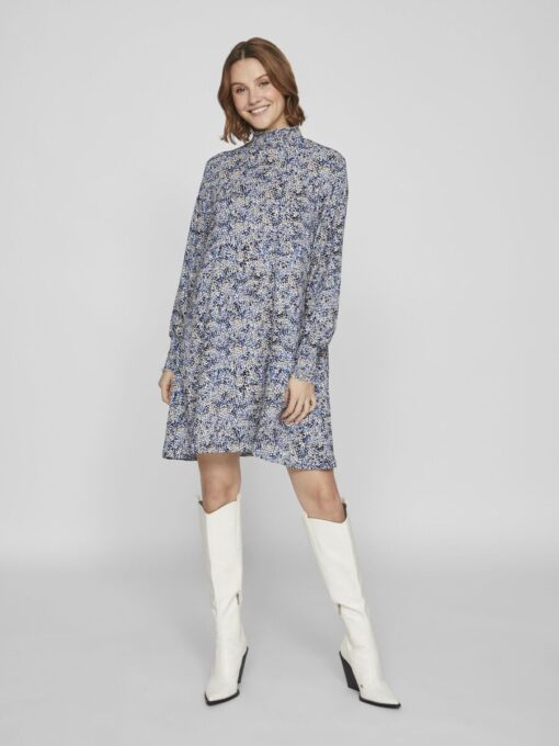 Vila Moda Jia High Neck Ls Dress True Blue