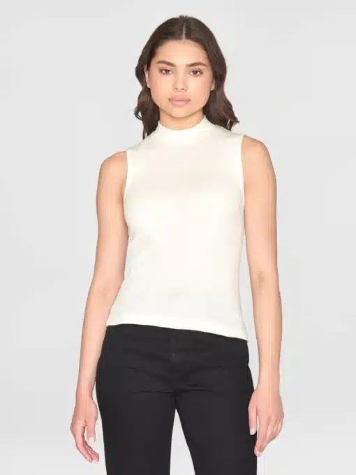 Knowledge Cotton Apparel High Neck Rib Top Star White