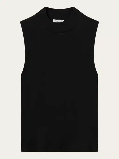 Knowledge Cotton Apparel High Neck Rib Top Black Jet