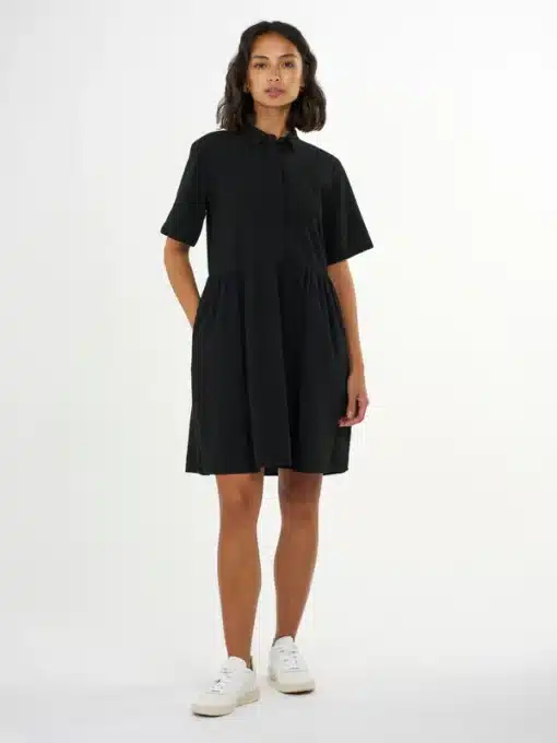 Knowledge Cotton Apparel Seersucker Shirt Dress Black Jet