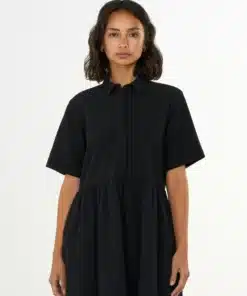 Knowledge Cotton Apparel Seersucker Shirt Dress Black Jet